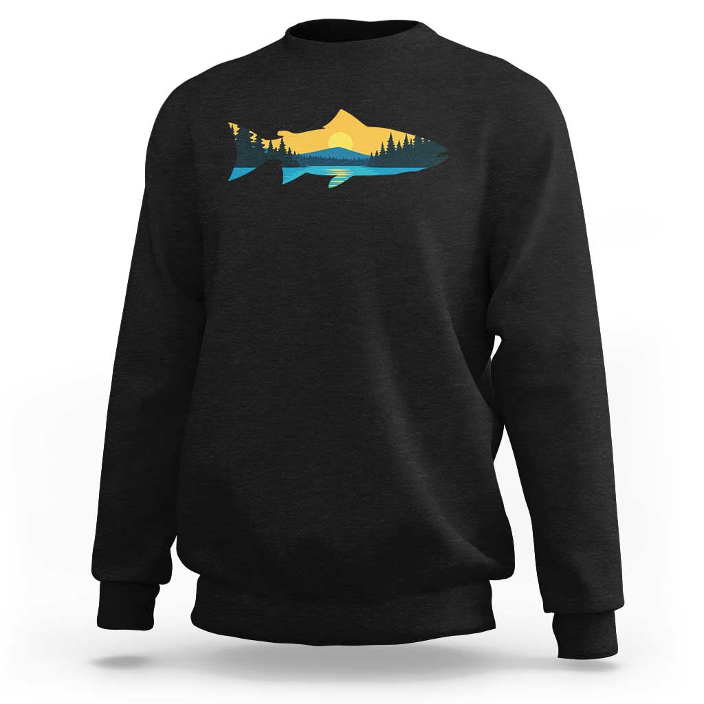 Trout Fly Fishing Outdoor Forest Mountain Nature Wildlife Fisherman Sweatshirt - Wonder Print Shop