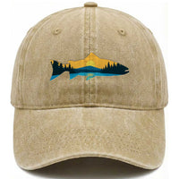 Trout Fly Fishing Outdoor Forest Mountain Nature Wildlife Fisherman Washed Cotton Baseball Cap