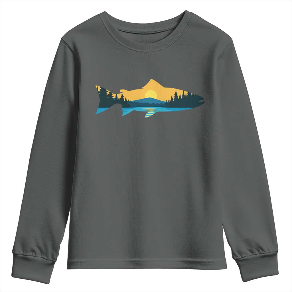 Trout Fly Fishing Outdoor Forest Mountain Nature Wildlife Fisherman Youth Sweatshirt - Wonder Print Shop