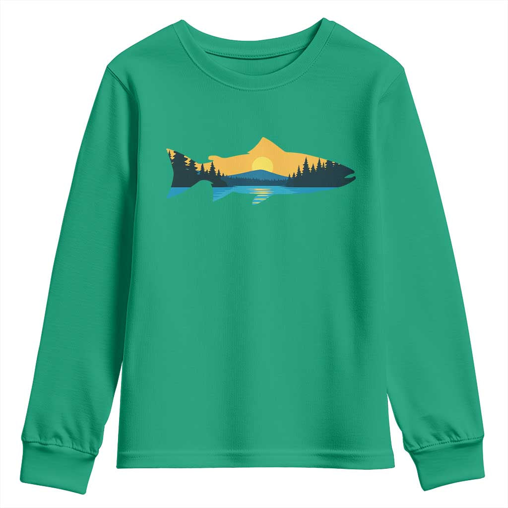 Trout Fly Fishing Outdoor Forest Mountain Nature Wildlife Fisherman Youth Sweatshirt - Wonder Print Shop