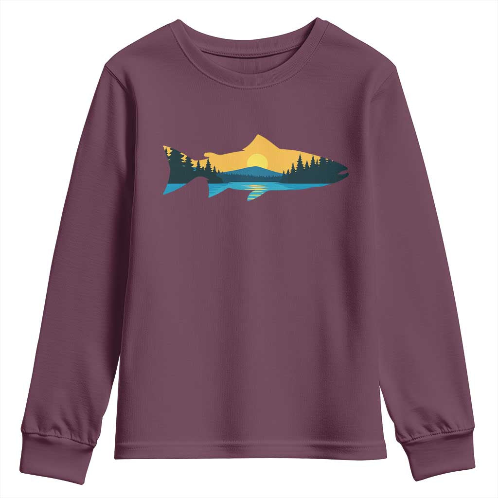 Trout Fly Fishing Outdoor Forest Mountain Nature Wildlife Fisherman Youth Sweatshirt - Wonder Print Shop