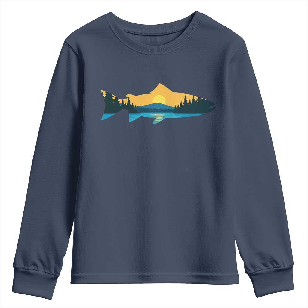 Trout Fly Fishing Outdoor Forest Mountain Nature Wildlife Fisherman Youth Sweatshirt - Wonder Print Shop