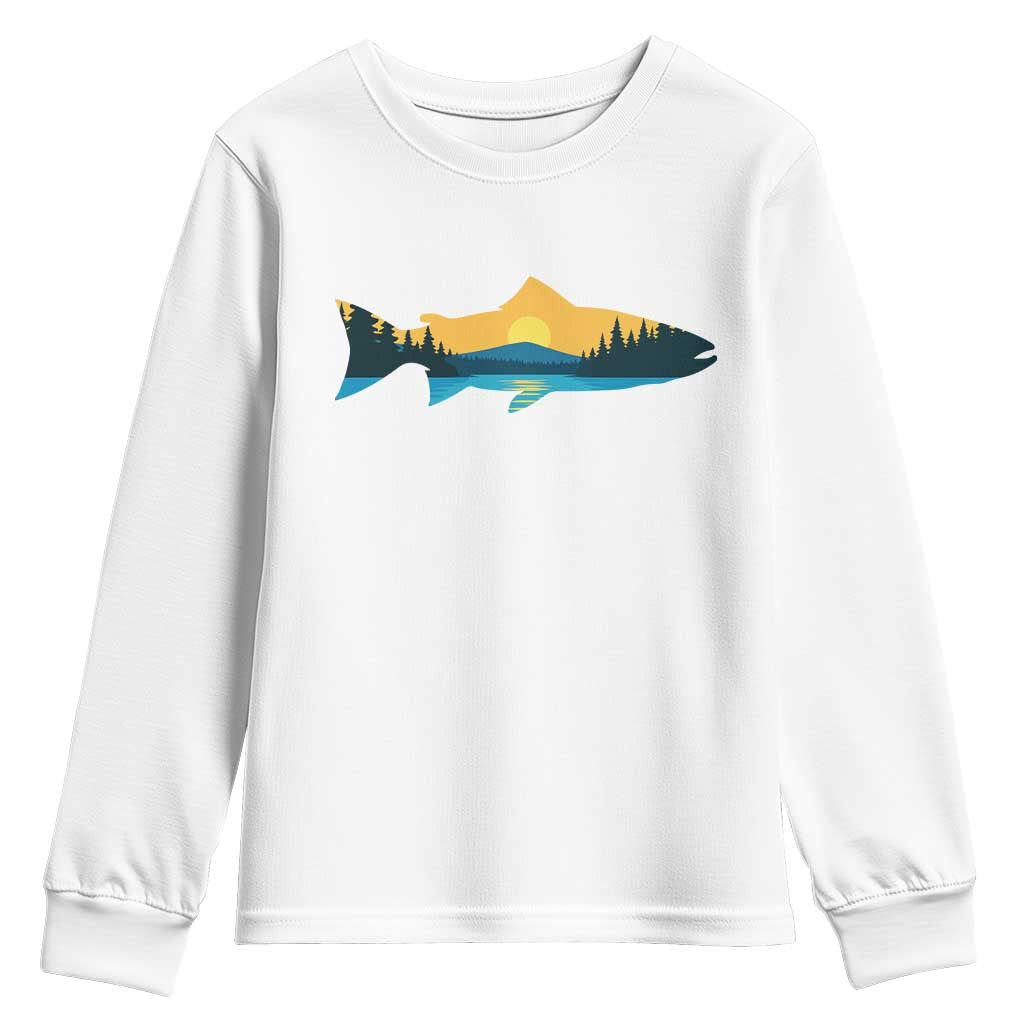 Trout Fly Fishing Outdoor Forest Mountain Nature Wildlife Fisherman Youth Sweatshirt - Wonder Print Shop