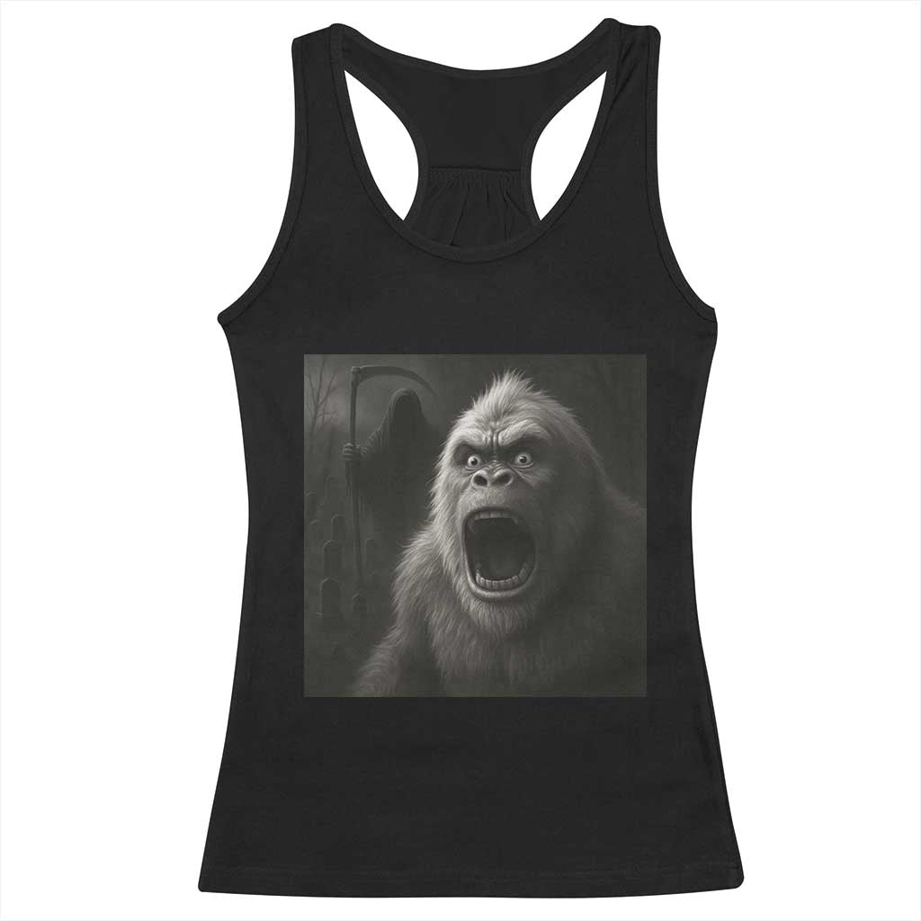 Funny Bigfoot Sasquatch Halloween The Grim Reaper Racerback Tank Top - Wonder Print Shop