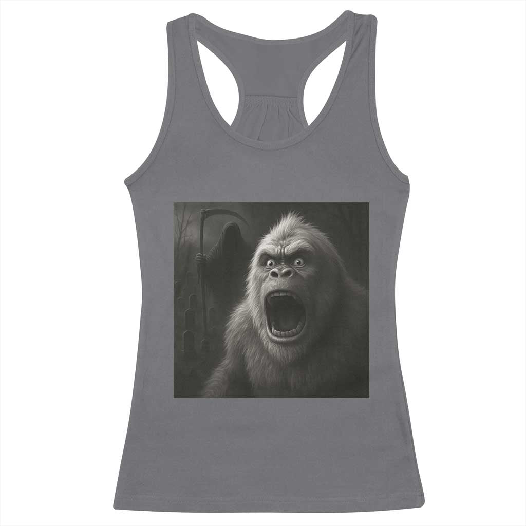 Funny Bigfoot Sasquatch Halloween The Grim Reaper Racerback Tank Top - Wonder Print Shop