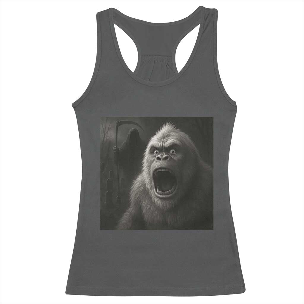 Funny Bigfoot Sasquatch Halloween The Grim Reaper Racerback Tank Top - Wonder Print Shop