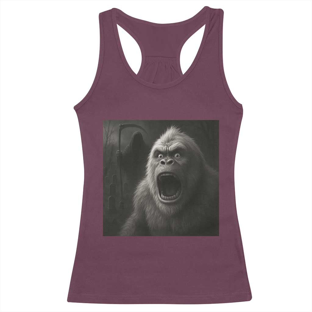 Funny Bigfoot Sasquatch Halloween The Grim Reaper Racerback Tank Top - Wonder Print Shop