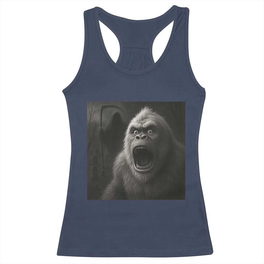 Funny Bigfoot Sasquatch Halloween The Grim Reaper Racerback Tank Top - Wonder Print Shop