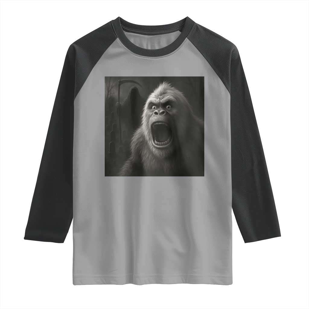 Funny Bigfoot Sasquatch Halloween The Grim Reaper Raglan Shirt - Wonder Print Shop