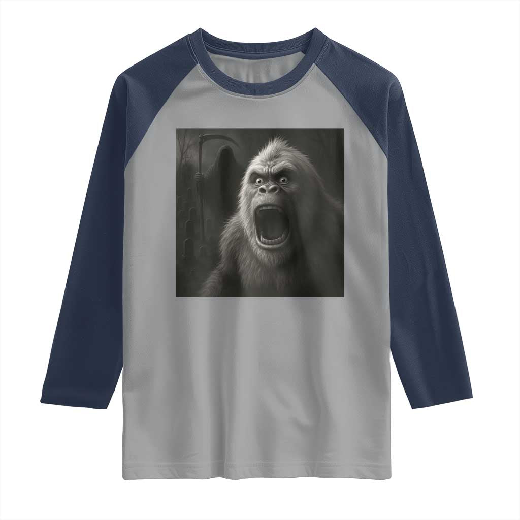 Funny Bigfoot Sasquatch Halloween The Grim Reaper Raglan Shirt - Wonder Print Shop