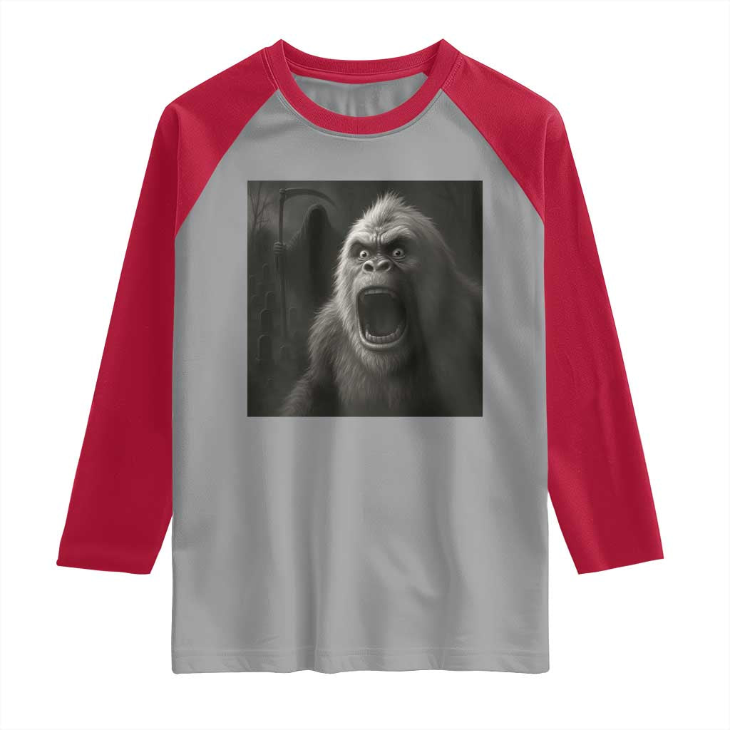 Funny Bigfoot Sasquatch Halloween The Grim Reaper Raglan Shirt - Wonder Print Shop