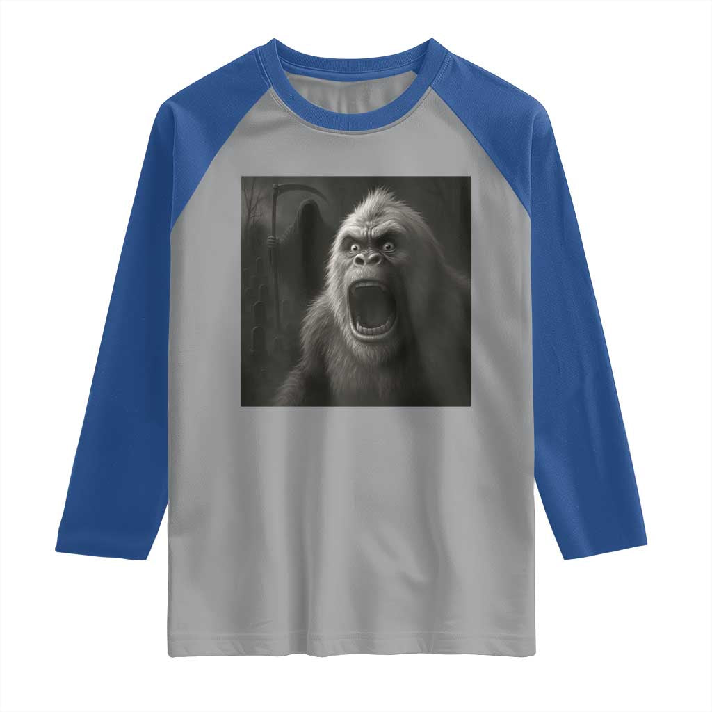 Funny Bigfoot Sasquatch Halloween The Grim Reaper Raglan Shirt - Wonder Print Shop