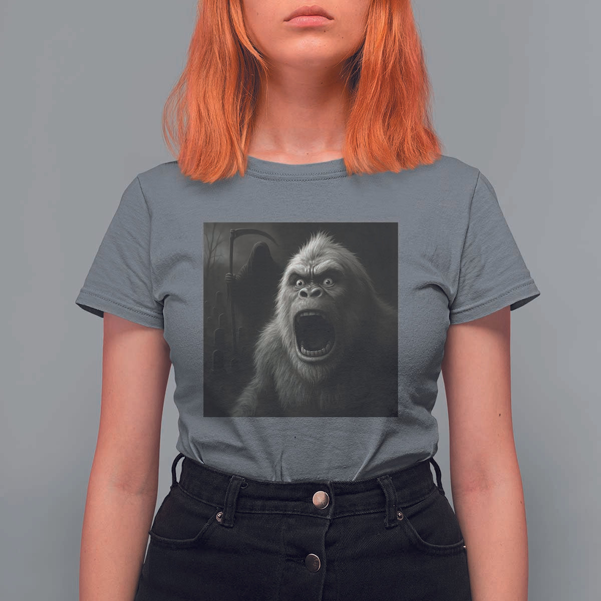 Funny Bigfoot Sasquatch Halloween The Grim Reaper T Shirt For Women - Wonder Print Shop