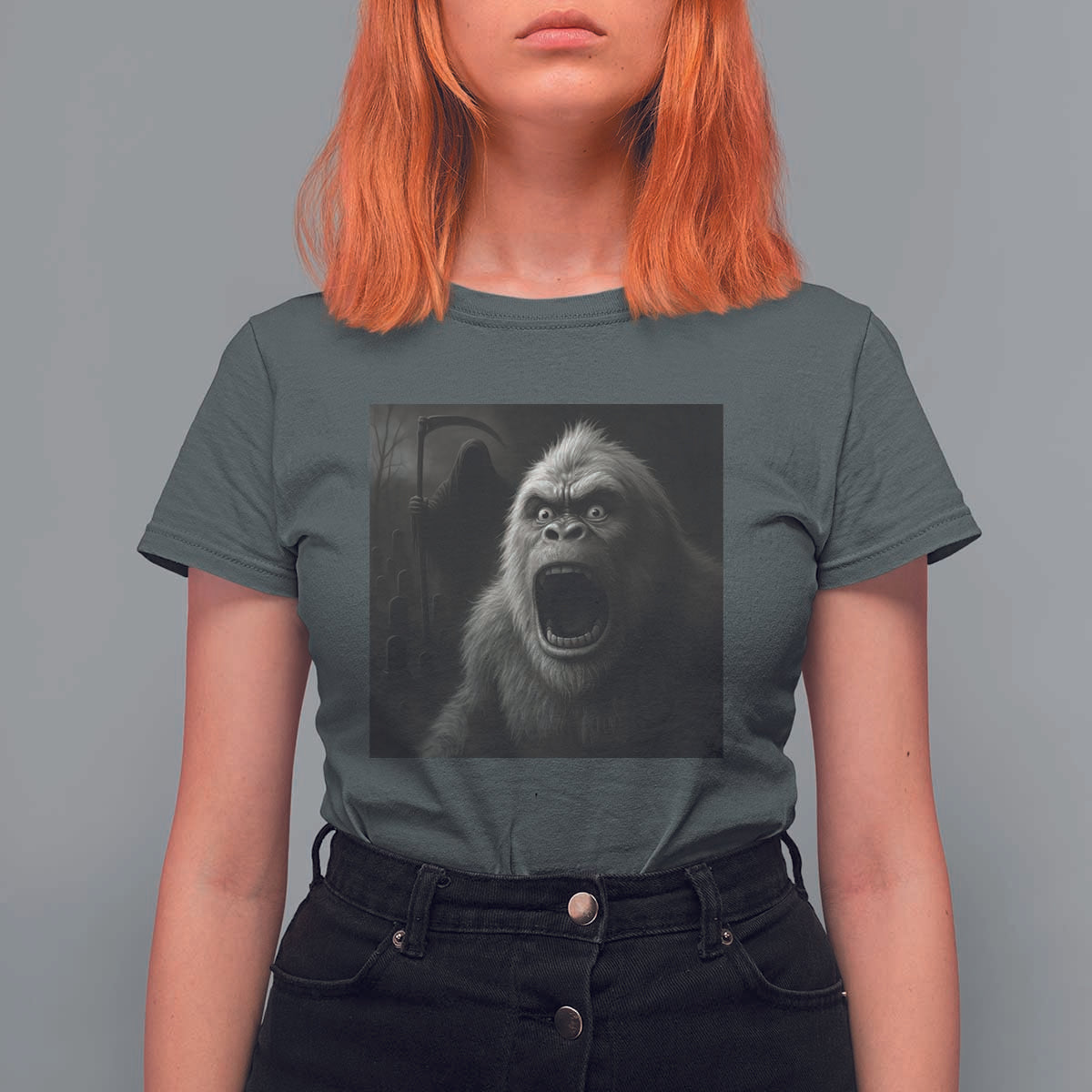 Funny Bigfoot Sasquatch Halloween The Grim Reaper T Shirt For Women - Wonder Print Shop
