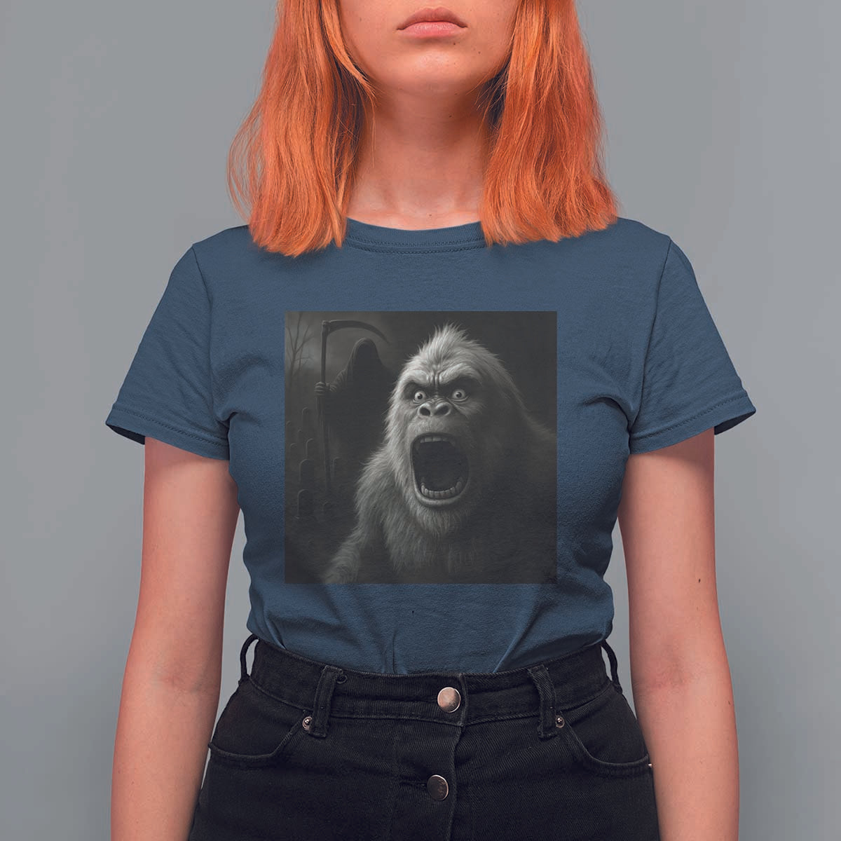 Funny Bigfoot Sasquatch Halloween The Grim Reaper T Shirt For Women - Wonder Print Shop