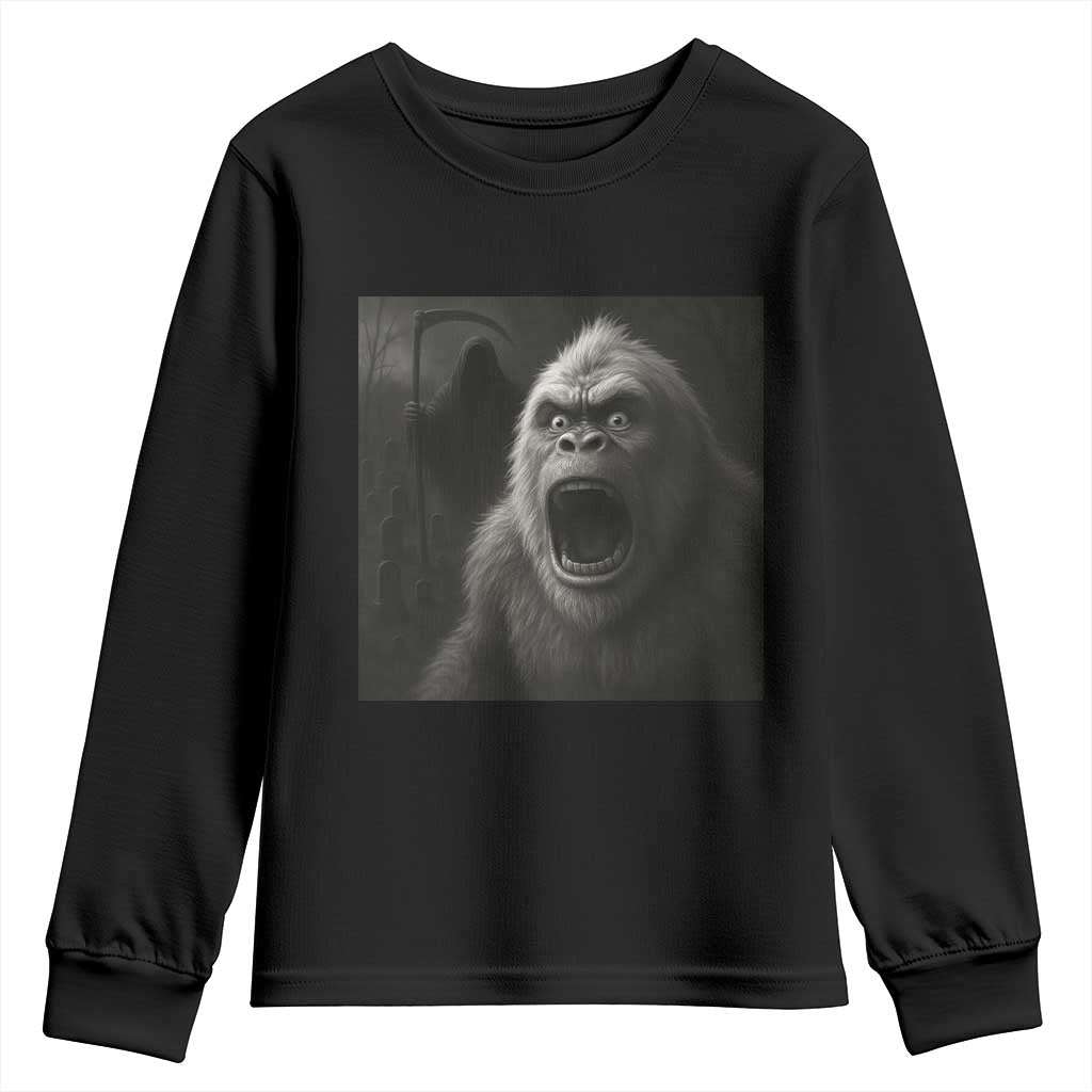 Funny Bigfoot Sasquatch Halloween The Grim Reaper Youth Sweatshirt - Wonder Print Shop
