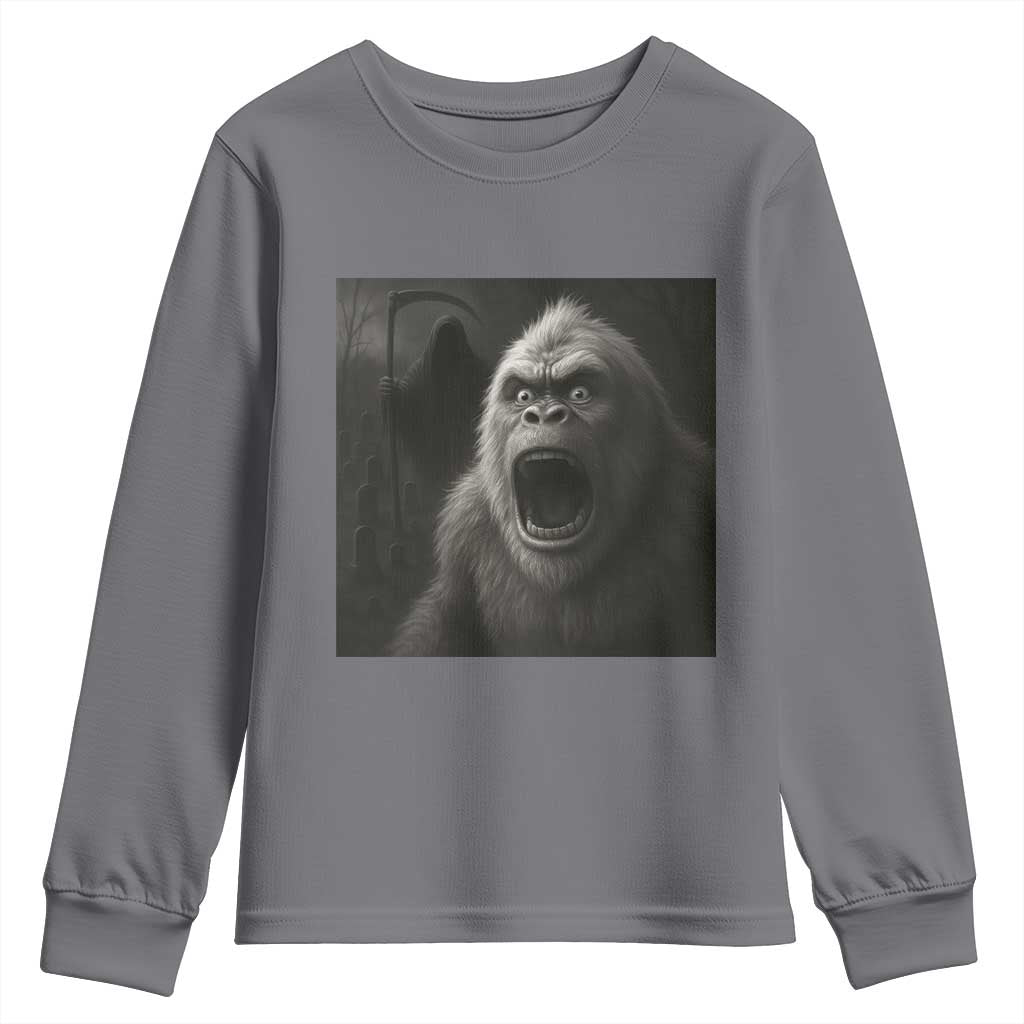Funny Bigfoot Sasquatch Halloween The Grim Reaper Youth Sweatshirt - Wonder Print Shop
