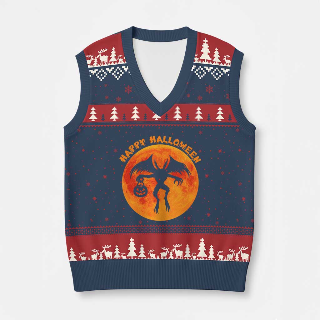 Funny Halloween Mothman Cryptid Creatures V-Neck Knit Sweater Vest - Wonder Print Shop