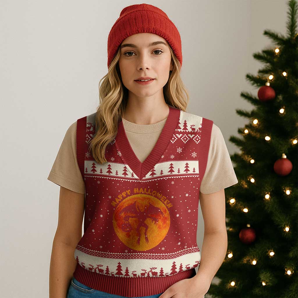 Funny Halloween Mothman Cryptid Creatures V-Neck Knit Sweater Vest - Wonder Print Shop