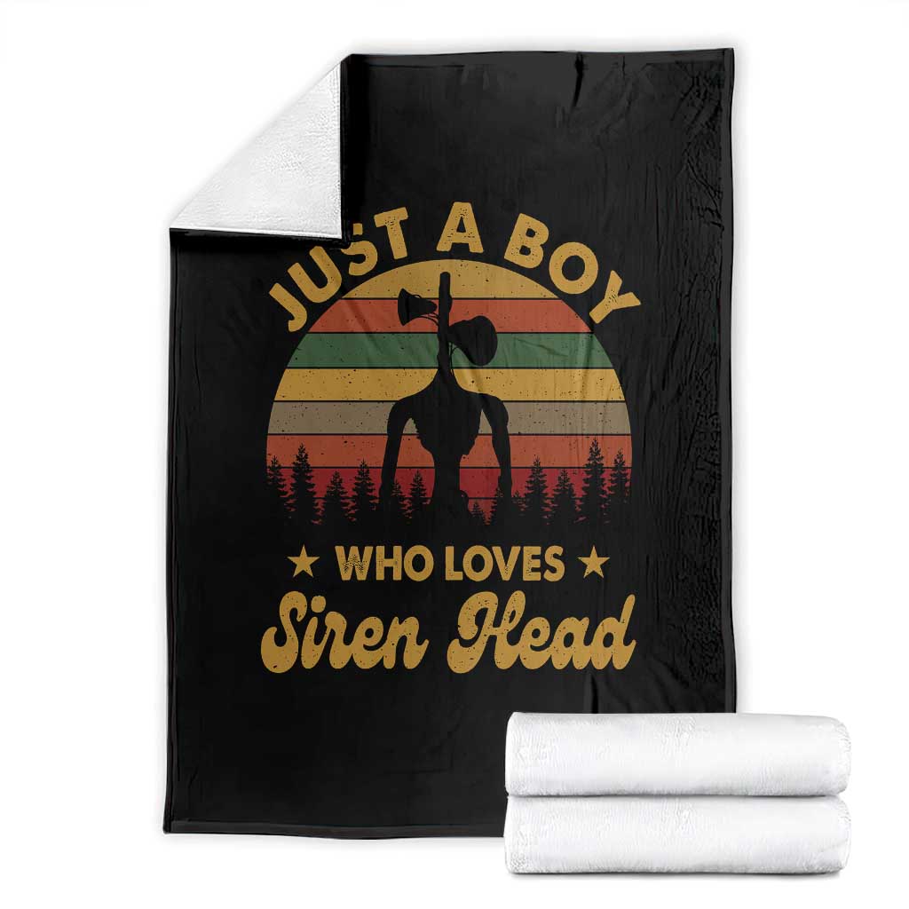 Funny Just A Boy Who Loves Siren Head Throw Blanket Supernatural Cryptid Retro Monster - Wonder Print Shop