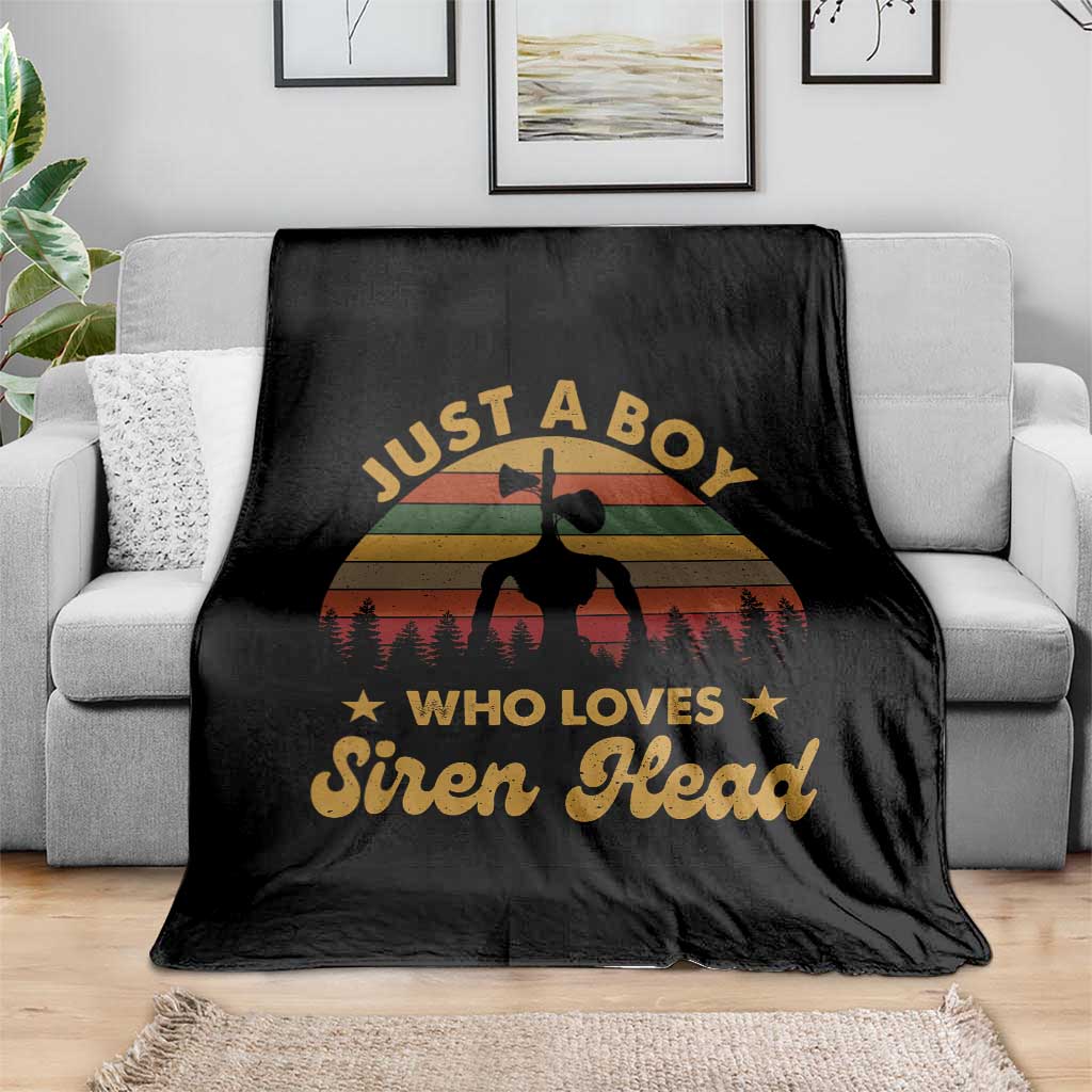 Funny Just A Boy Who Loves Siren Head Throw Blanket Supernatural Cryptid Retro Monster - Wonder Print Shop