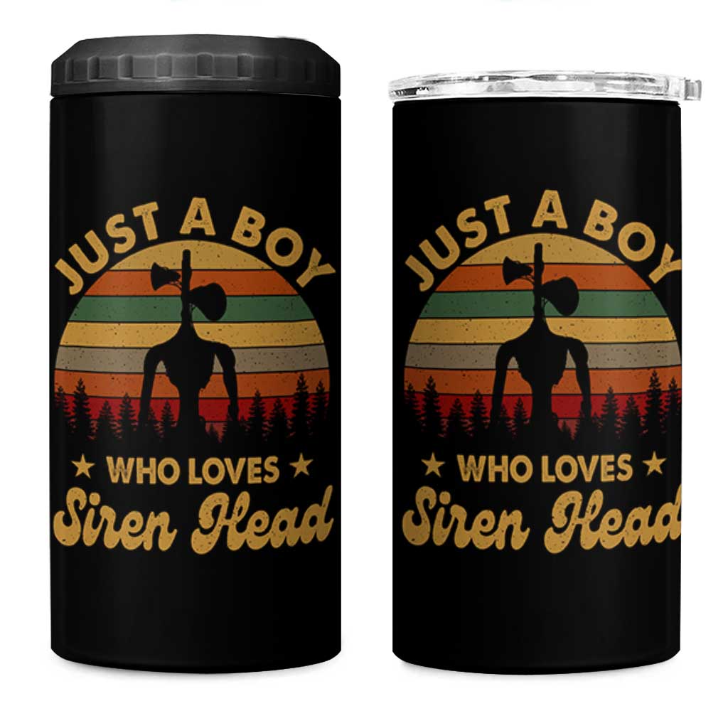 Funny Just A Boy Who Loves Siren Head 4 in 1 Can Cooler Tumbler Supernatural Cryptid Retro Monster - Wonder Print Shop
