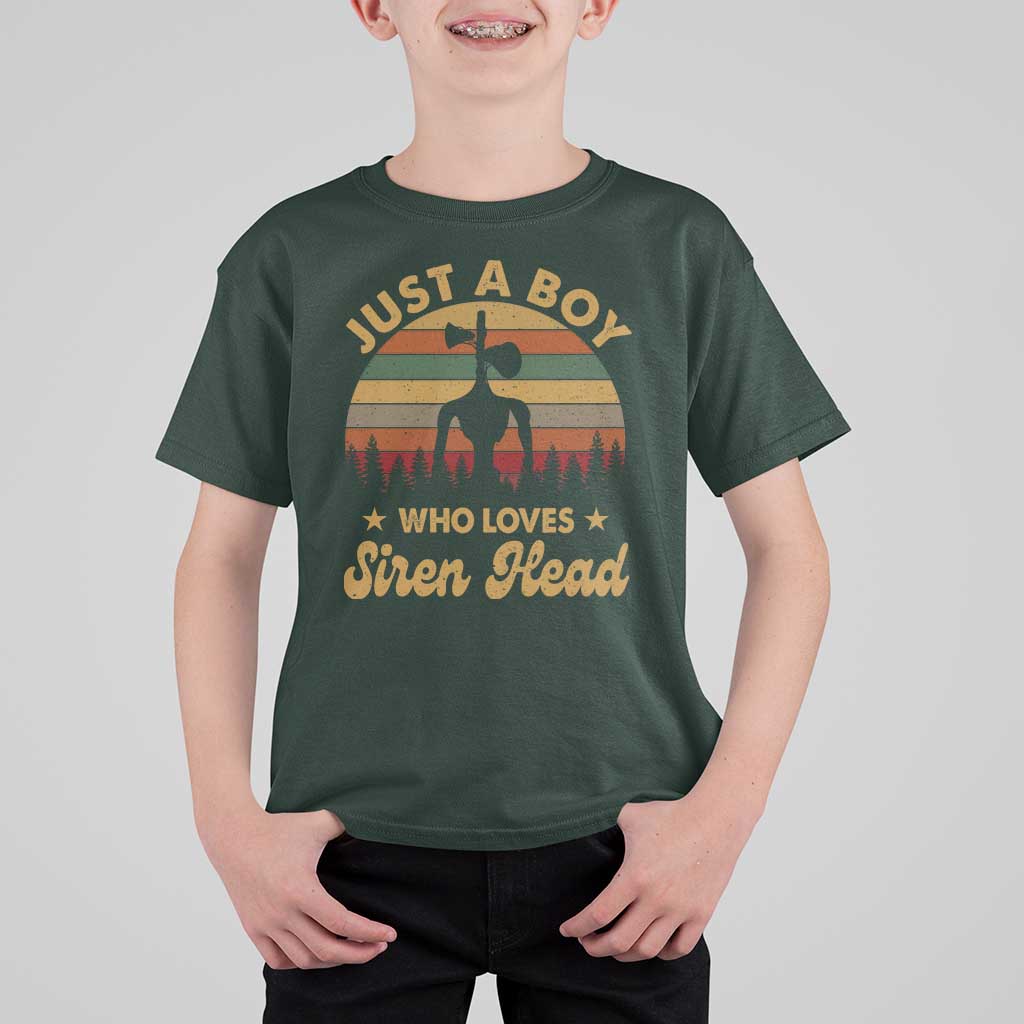 Funny Just A Boy Who Loves Siren Head T Shirt For Kid Supernatural Cryptid Retro Monster - Wonder Print Shop