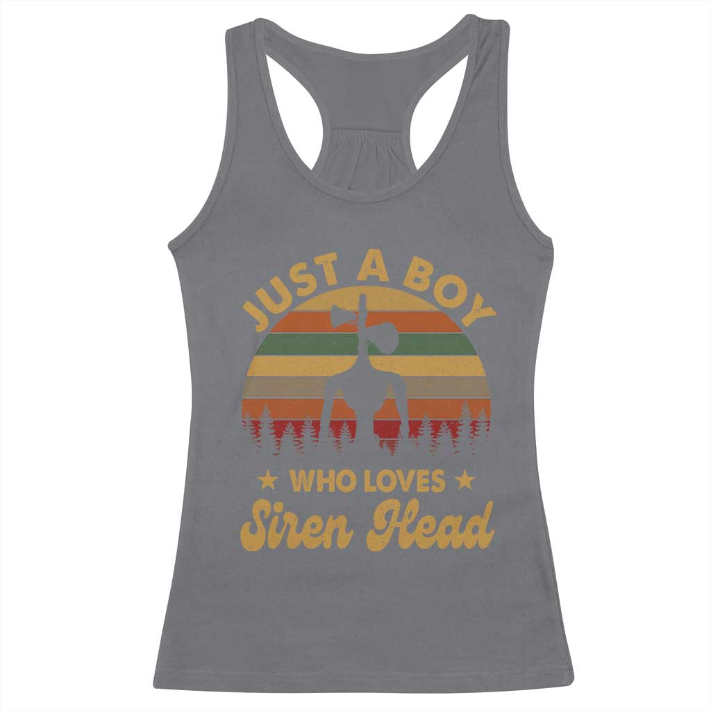 Funny Just A Boy Who Loves Siren Head Racerback Tank Top Supernatural Cryptid Retro Monster - Wonder Print Shop