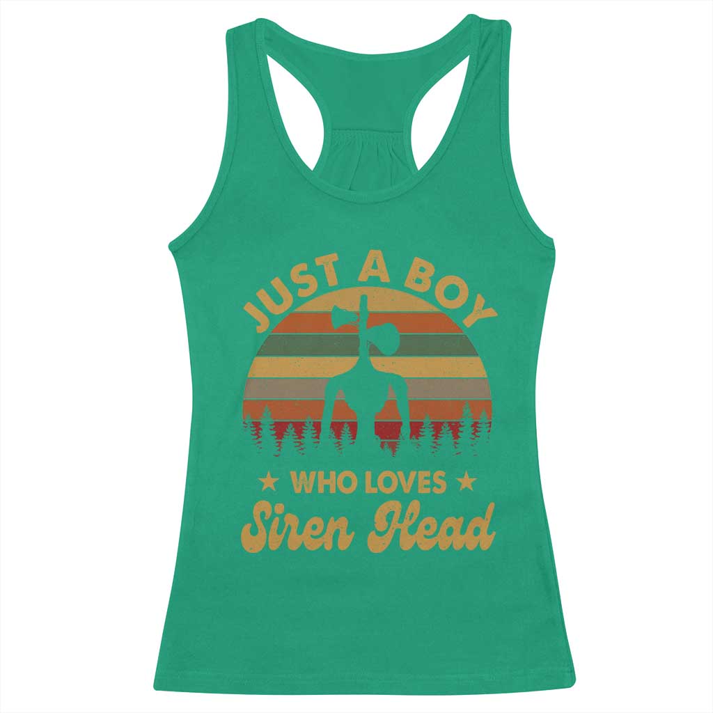 Funny Just A Boy Who Loves Siren Head Racerback Tank Top Supernatural Cryptid Retro Monster - Wonder Print Shop