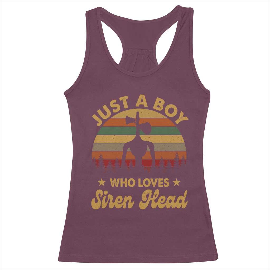 Funny Just A Boy Who Loves Siren Head Racerback Tank Top Supernatural Cryptid Retro Monster - Wonder Print Shop