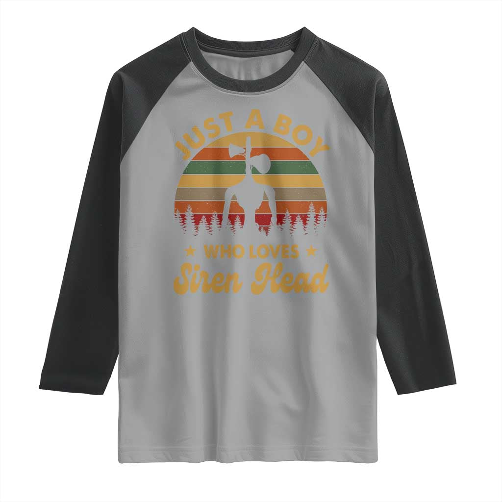 Funny Just A Boy Who Loves Siren Head Raglan Shirt Supernatural Cryptid Retro Monster - Wonder Print Shop