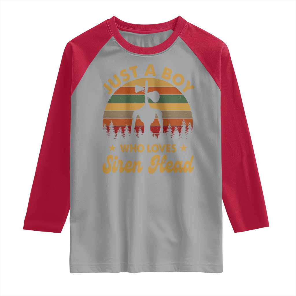 Funny Just A Boy Who Loves Siren Head Raglan Shirt Supernatural Cryptid Retro Monster - Wonder Print Shop