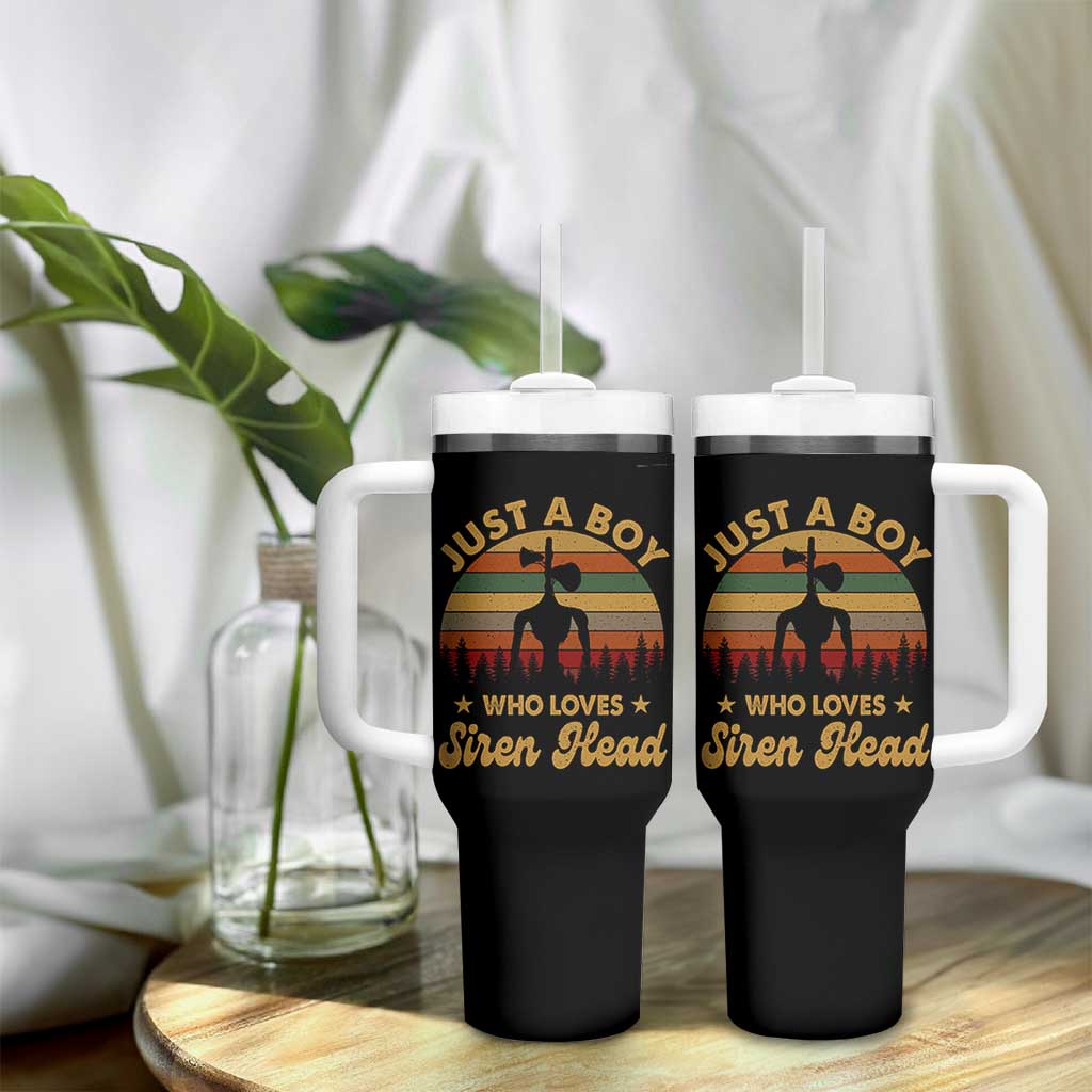 Funny Just A Boy Who Loves Siren Head Tumbler With Handle Supernatural Cryptid Retro Monster - Wonder Print Shop