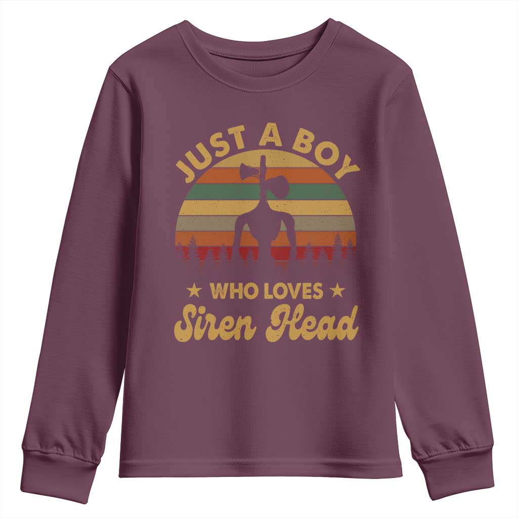 Funny Just A Boy Who Loves Siren Head Youth Sweatshirt Supernatural Cryptid Retro Monster - Wonder Print Shop