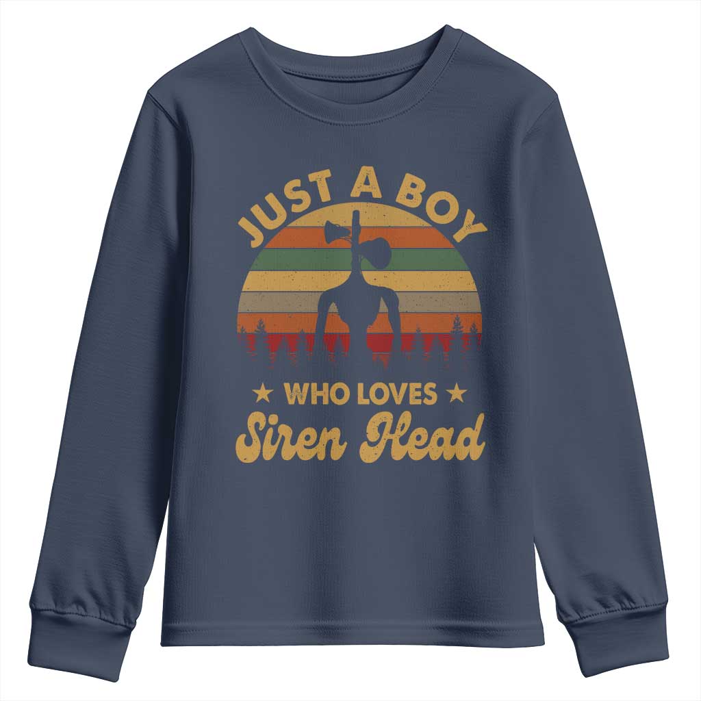 Funny Just A Boy Who Loves Siren Head Youth Sweatshirt Supernatural Cryptid Retro Monster - Wonder Print Shop