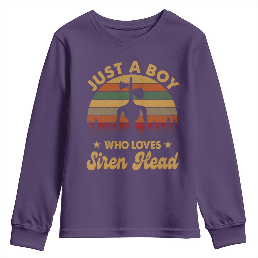 Funny Just A Boy Who Loves Siren Head Youth Sweatshirt Supernatural Cryptid Retro Monster - Wonder Print Shop