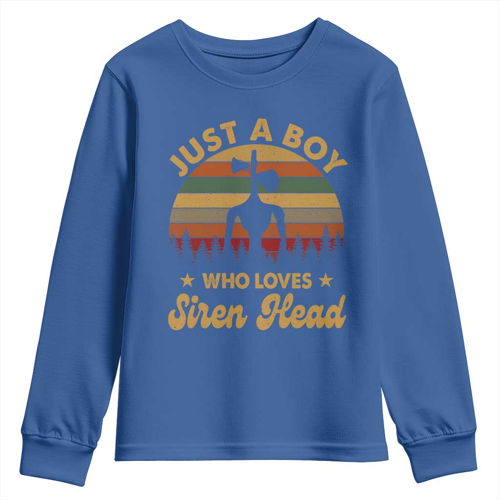 Funny Just A Boy Who Loves Siren Head Youth Sweatshirt Supernatural Cryptid Retro Monster - Wonder Print Shop