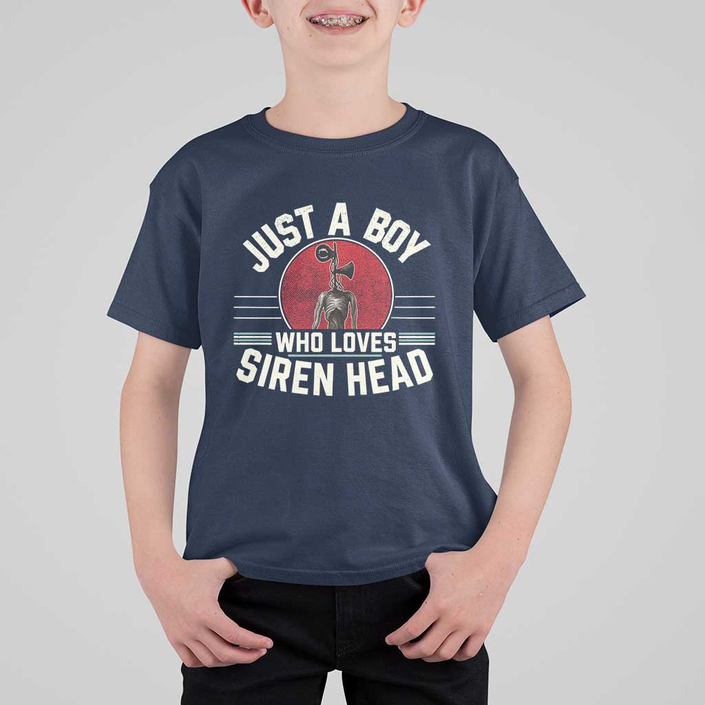 Funny Just A Boy Who Loves Siren Head T Shirt For Kid Supernatural Cryptid Monster - Wonder Print Shop