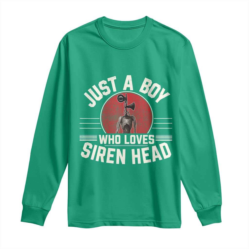 Funny Just A Boy Who Loves Siren Head Long Sleeve Shirt Supernatural Cryptid Monster - Wonder Print Shop