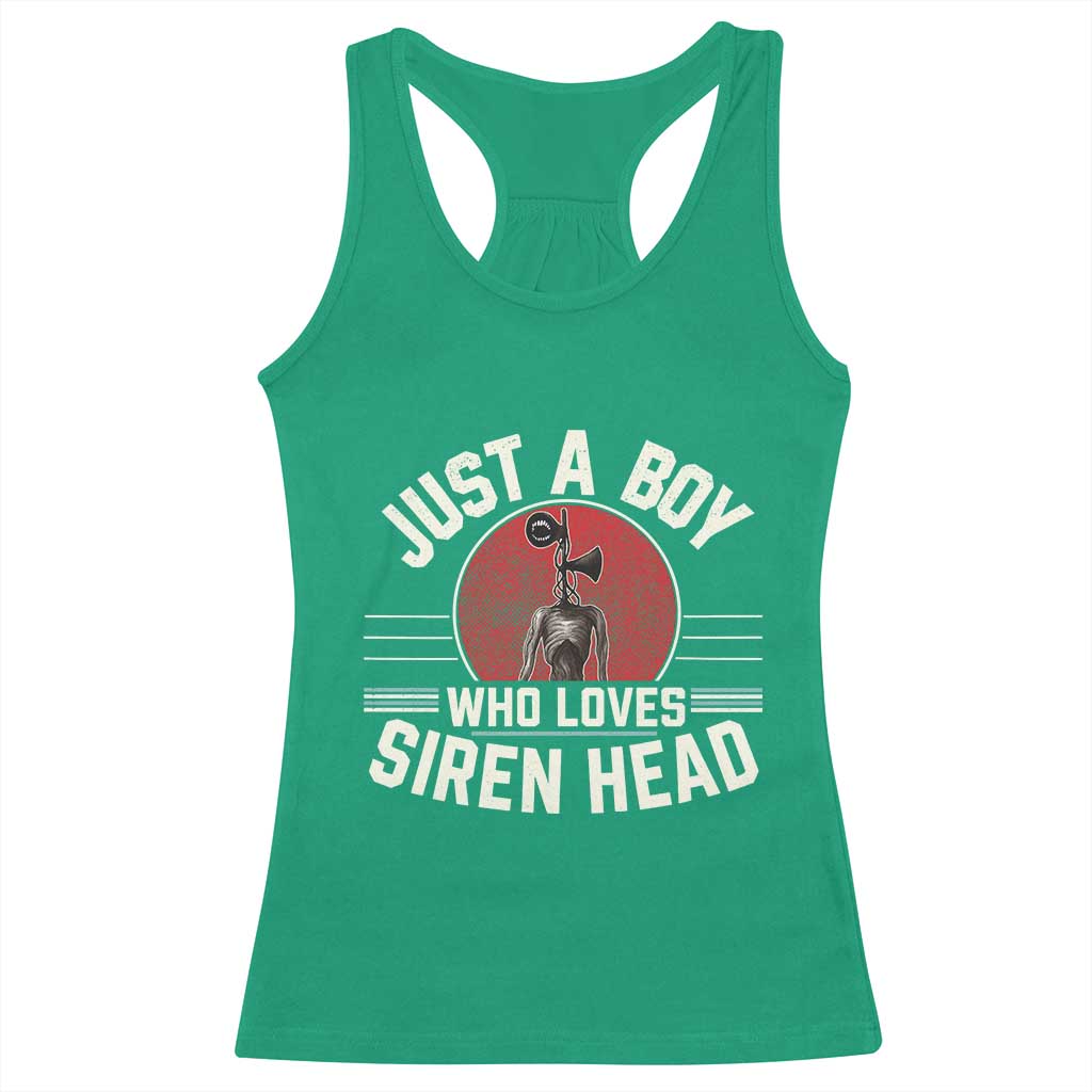 Funny Just A Boy Who Loves Siren Head Racerback Tank Top Supernatural Cryptid Monster - Wonder Print Shop