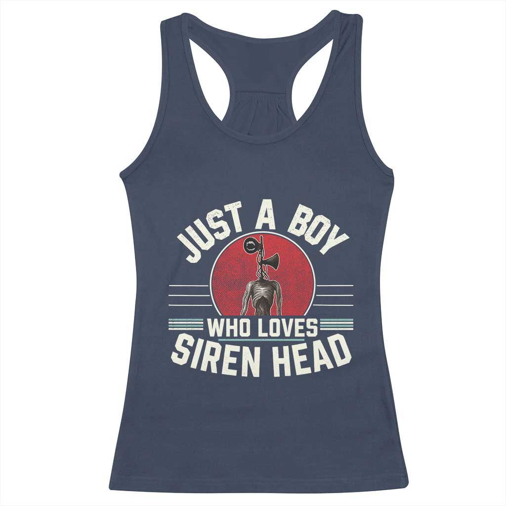 Funny Just A Boy Who Loves Siren Head Racerback Tank Top Supernatural Cryptid Monster - Wonder Print Shop