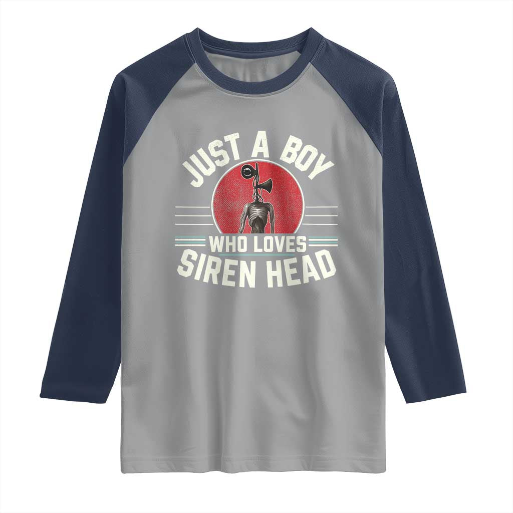 Funny Just A Boy Who Loves Siren Head Raglan Shirt Supernatural Cryptid Monster - Wonder Print Shop