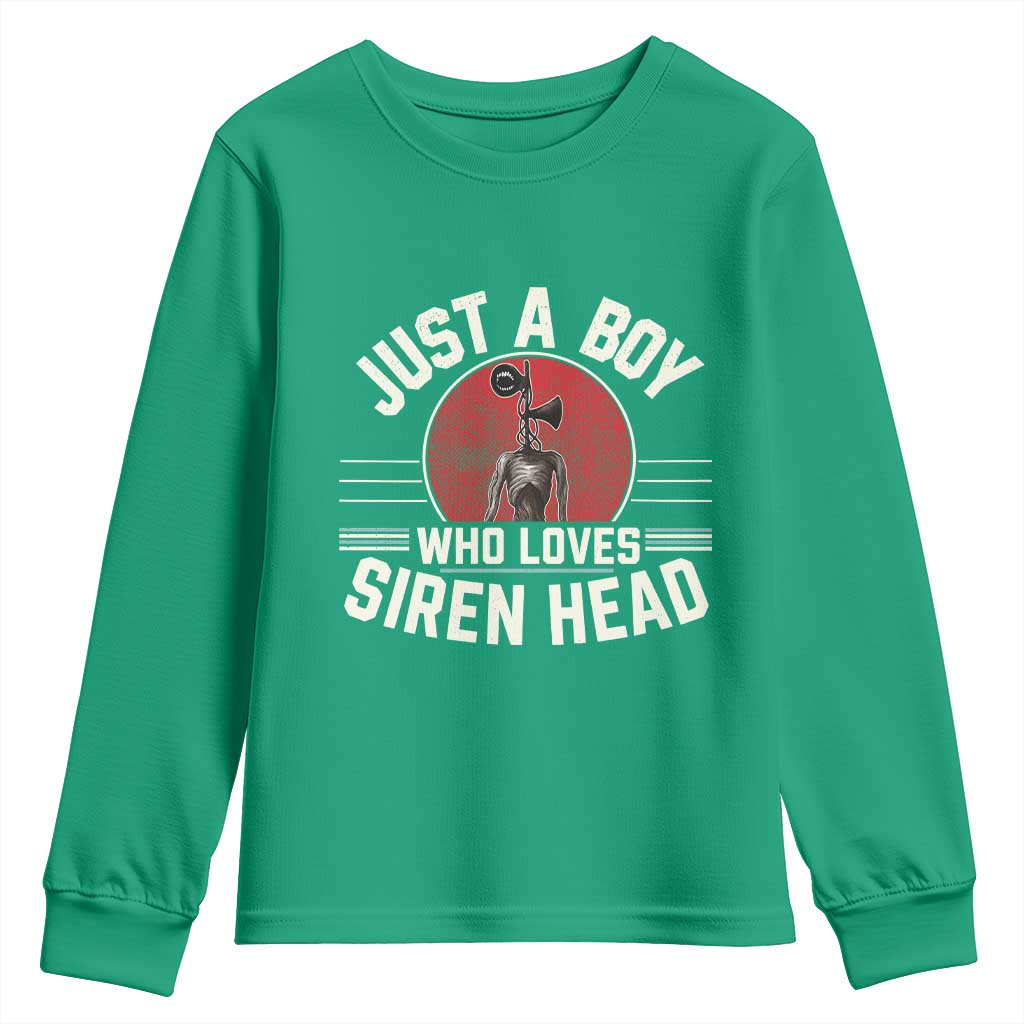 Funny Just A Boy Who Loves Siren Head Youth Sweatshirt Supernatural Cryptid Monster - Wonder Print Shop