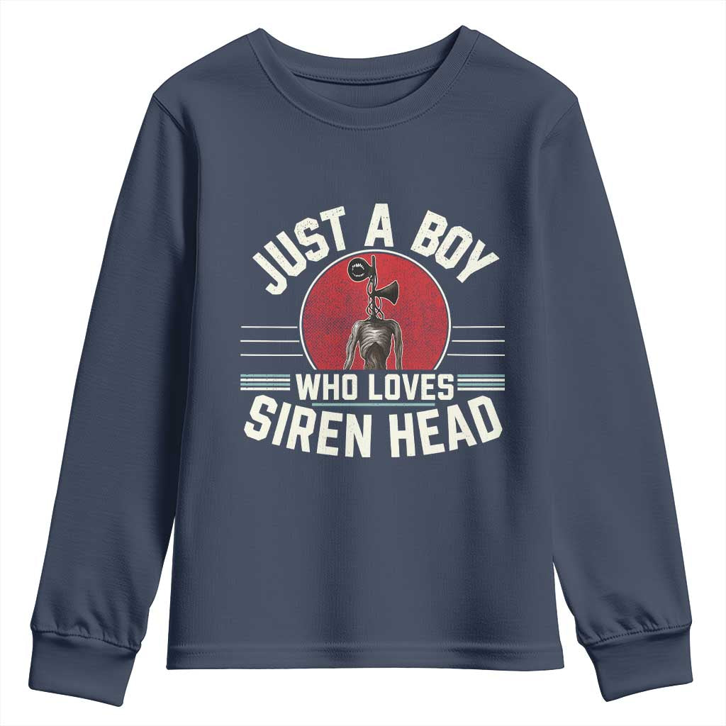 Funny Just A Boy Who Loves Siren Head Youth Sweatshirt Supernatural Cryptid Monster - Wonder Print Shop