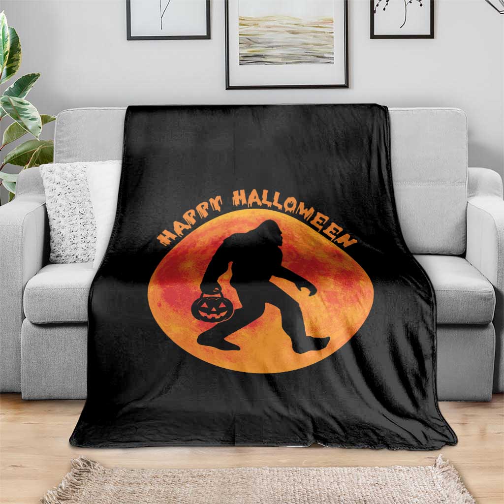 Funny Halloween Bigfoot Throw Blanket Sasquatch Full Moon Jack O Lantern - Wonder Print Shop