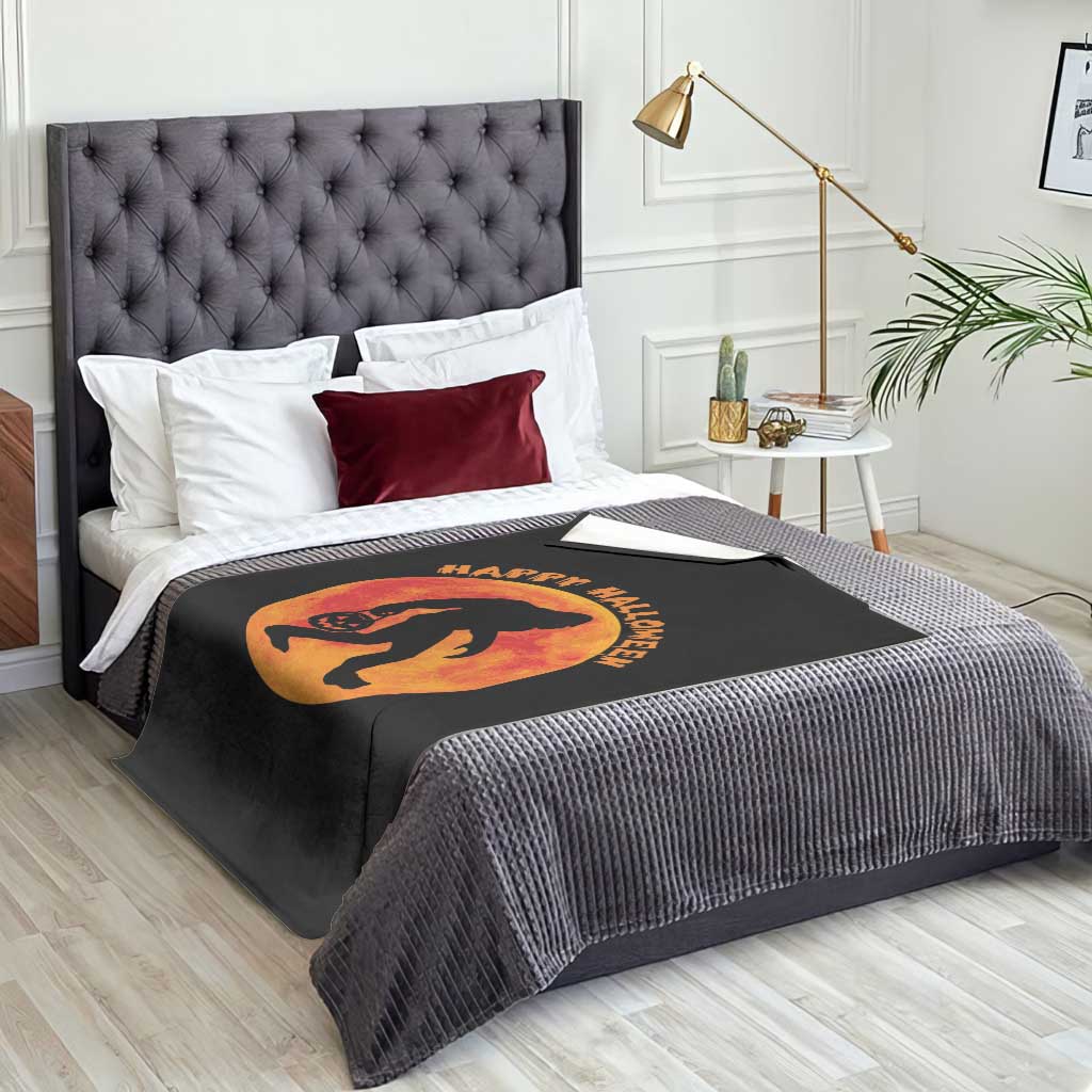 Funny Halloween Bigfoot Throw Blanket Sasquatch Full Moon Jack O Lantern - Wonder Print Shop