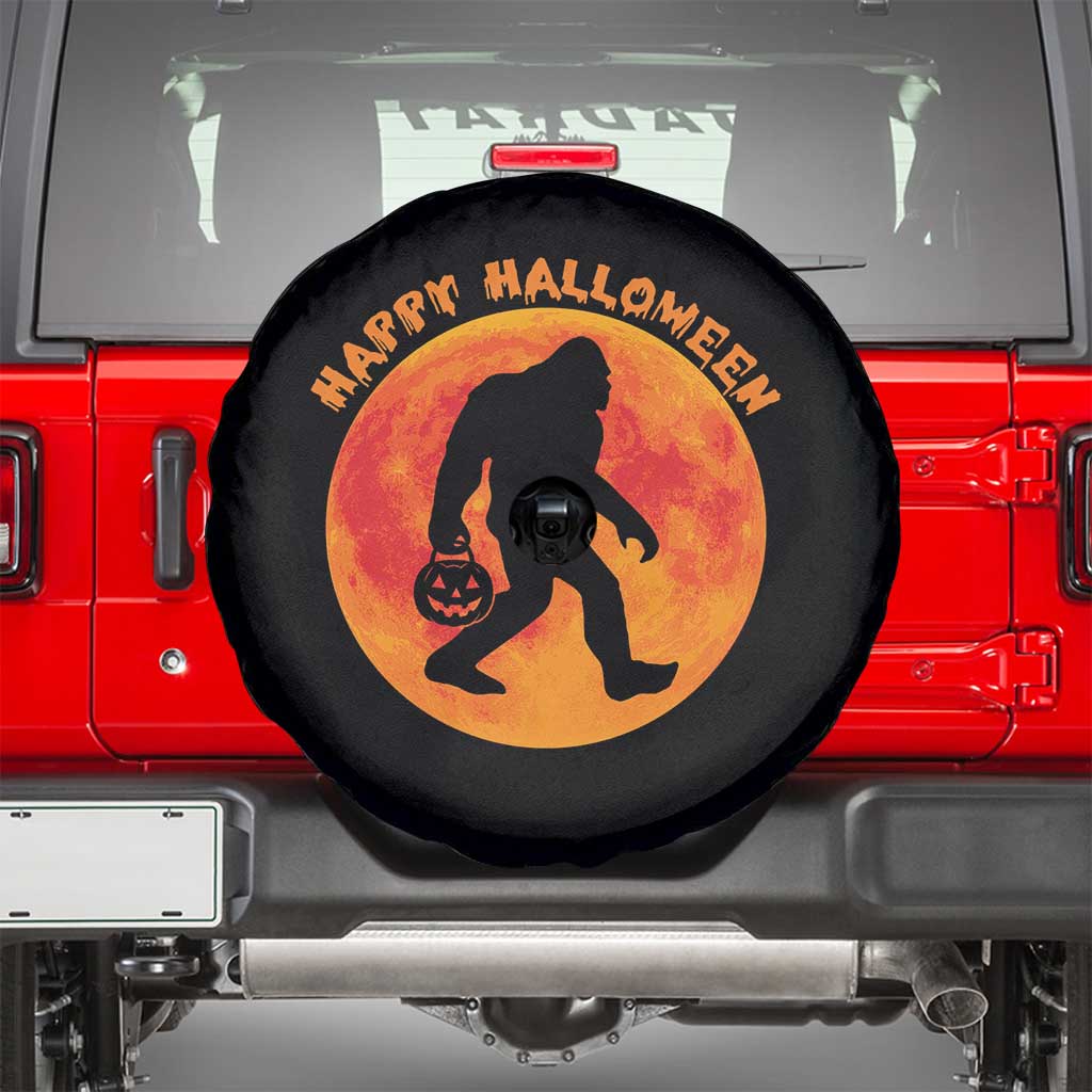 Funny Halloween Bigfoot Spare Tire Cover Sasquatch Full Moon Jack O Lantern - Wonder Print Shop