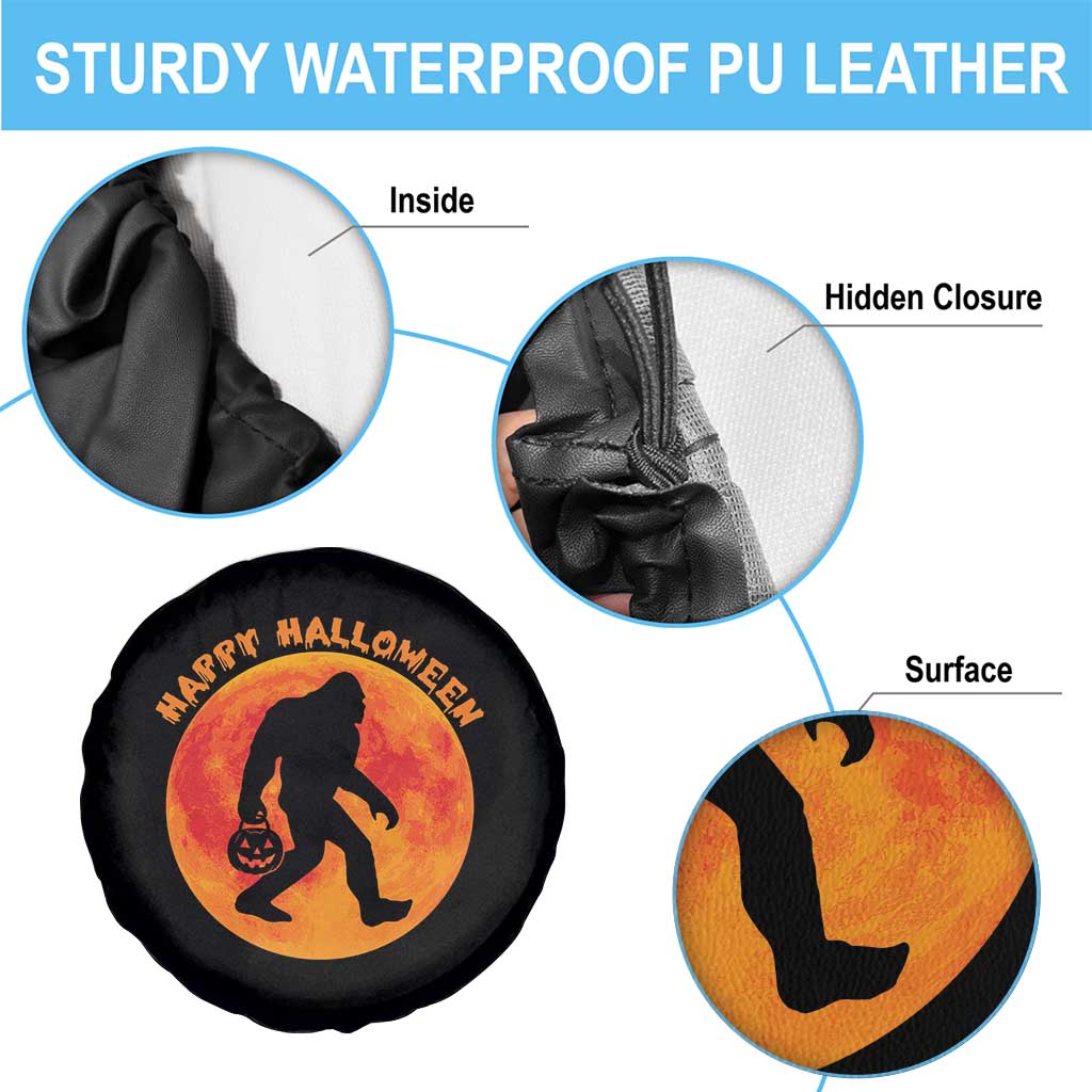 Funny Halloween Bigfoot Spare Tire Cover Sasquatch Full Moon Jack O Lantern - Wonder Print Shop