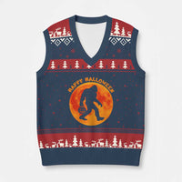 Funny Halloween Bigfoot V-Neck Knit Sweater Vest Sasquatch Full Moon Jack O Lantern - Wonder Print Shop