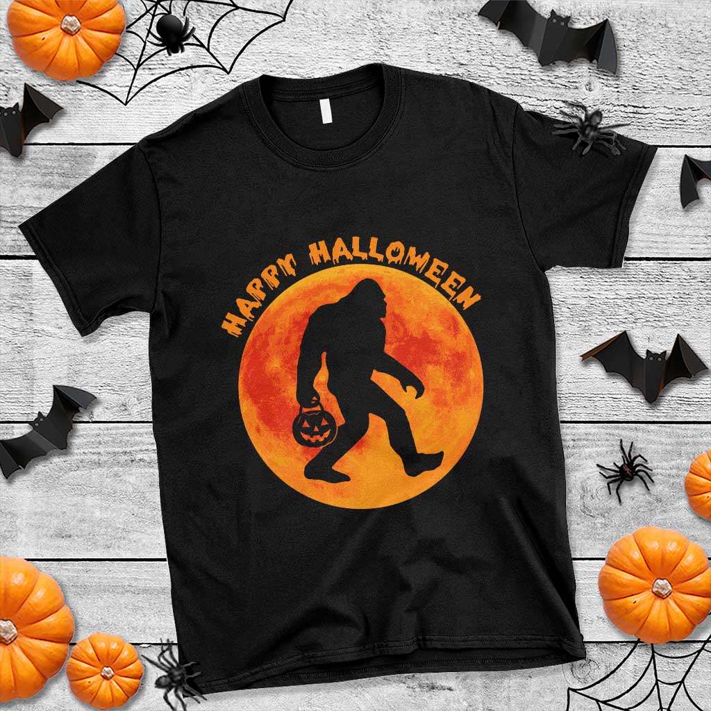 Funny Halloween Bigfoot T Shirt Sasquatch Full Moon Jack O Lantern - Wonder Print Shop